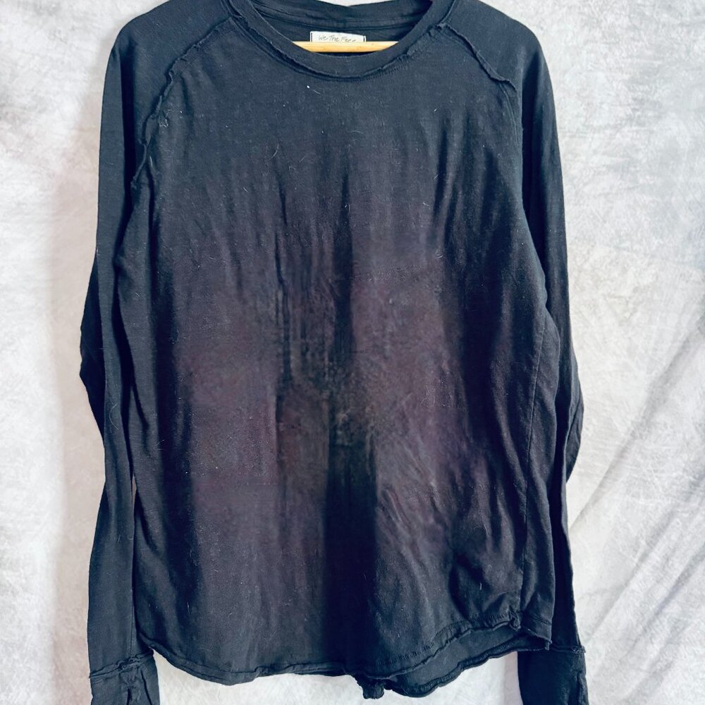 Free People Comfy Over Sized Baggy Black Long Sleeve Tee Thumb Holes SMALL